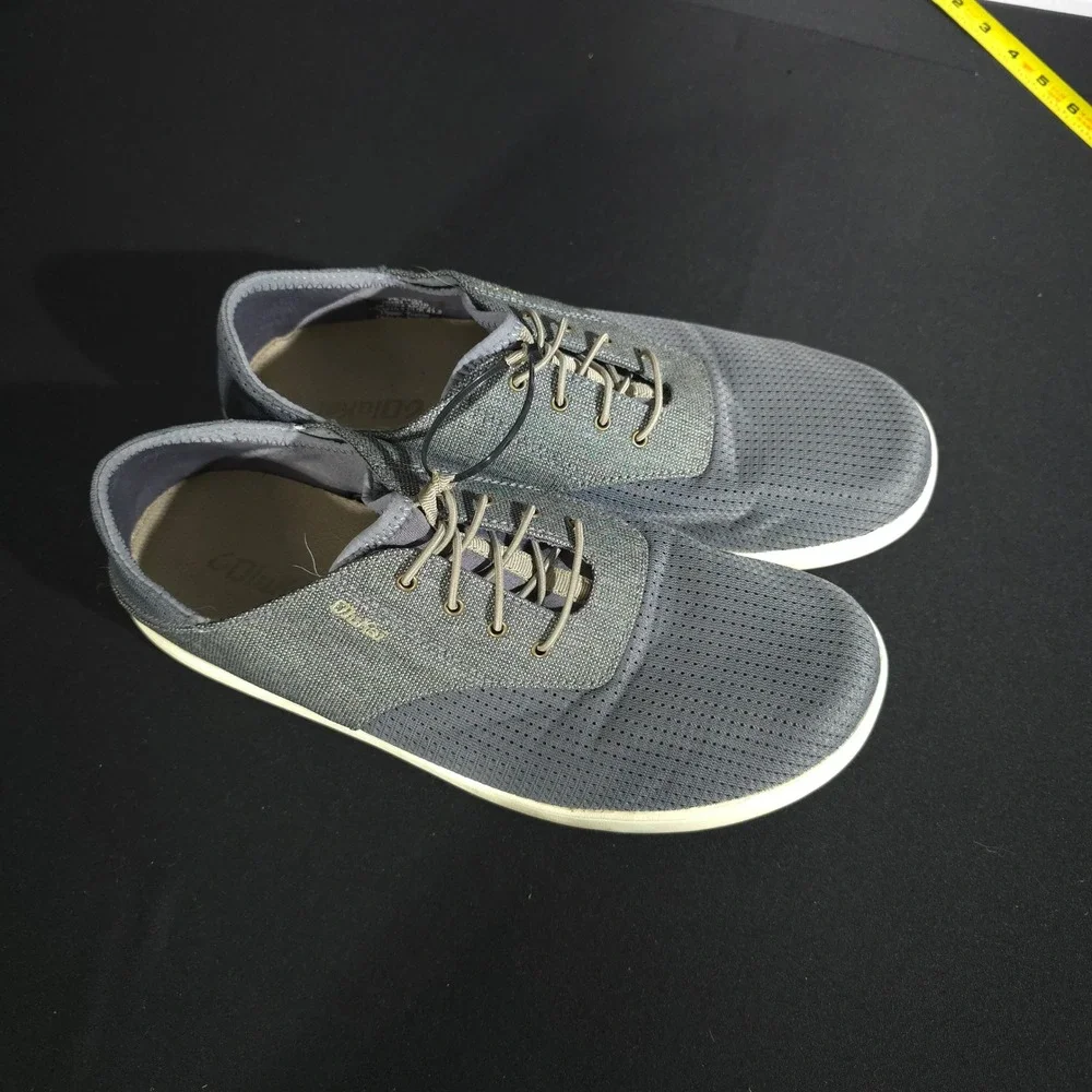 OluKai Nohea Moku Men 10.5 Gray Boat Shoes Mesh Sneakers 10283-2610 Drop-In Heel
